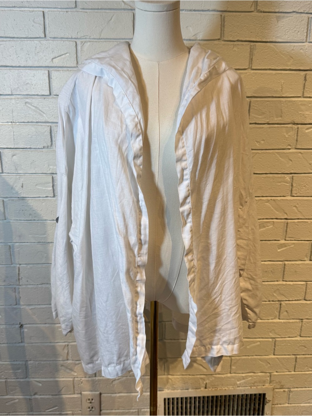 LA Fixsun 100% Linen White Hooded Open Cardigan Womens L